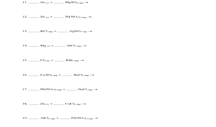 Single replacement reaction worksheet answers